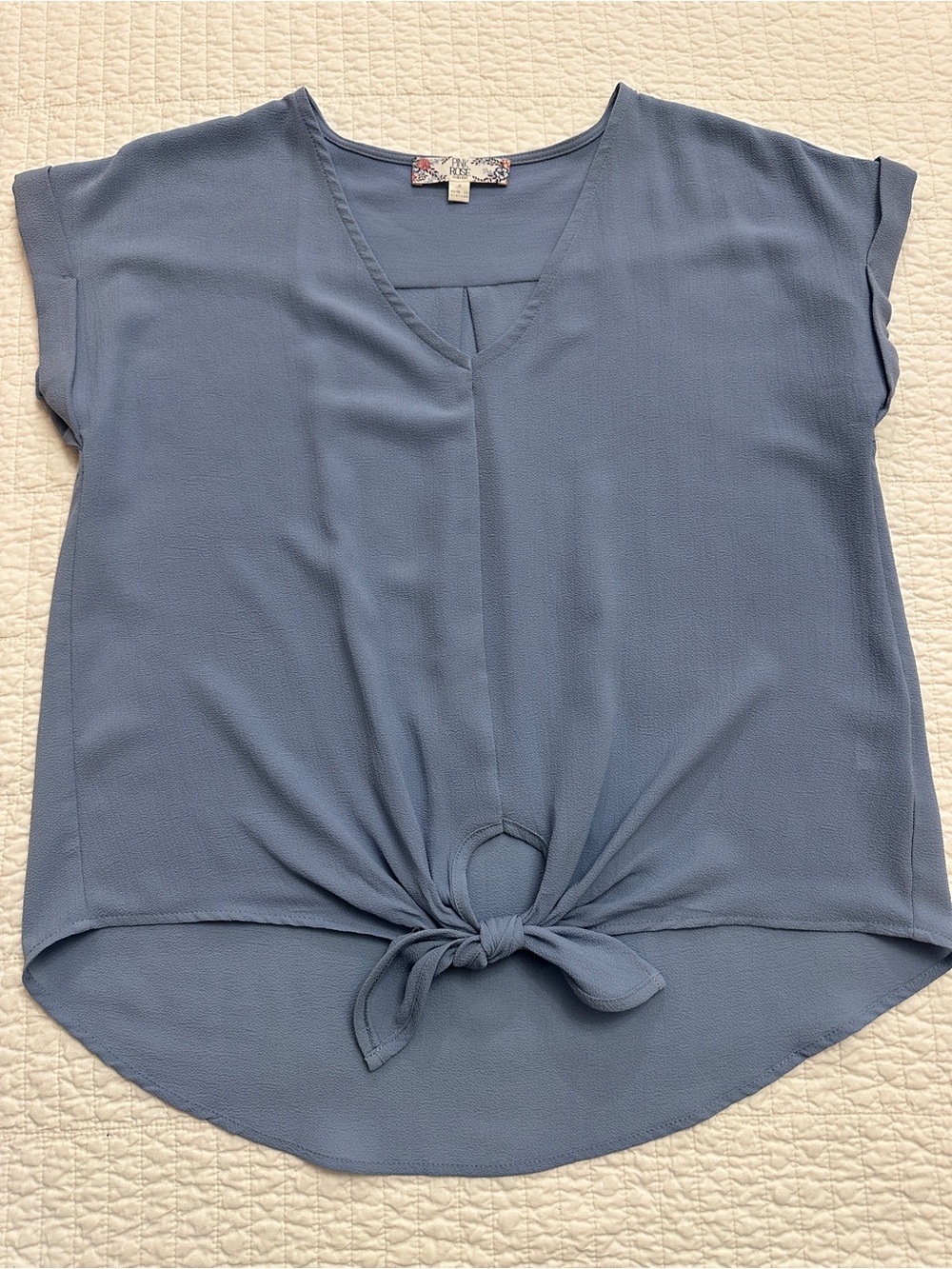 Pink Rose Blue Blouse Small Tie-Front V-Neck Blouse New without tags - Picture 2 of 6